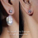 Moissanite Studs with Removable Baroque Pearls Earrings