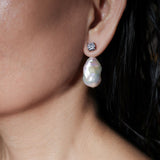 Moissanite Studs with Removable Baroque Pearls Earrings